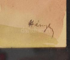 Háry jelzéssel: Táj házzal. Akvarell, papír. Üvegezett, kissé sérült fa keretben, 25,5×18,5 cm