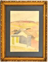 Háry jelzéssel: Táj házzal. Akvarell, papír. Üvegezett, kissé sérült fa keretben, 25,5×18,5 cm