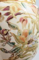 Zsolnay nőszirom mintás kaspó. Kézzel festett, hibátlan, d: 19 cm, m: 17 cm