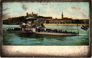 SMS Szamos a Császári és Királyi Haditengerészet monitorja Pozsonyban. Dunaflottilla / K.u.K. Kriegsmarine Donauflottille in Pressburg / Austro-Hungarian Navy river guard monitor in Bratislava (fl)