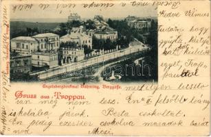 1899 (Vorläufer) Opava, Troppau; Engelsbergdenkmal Bahnring, Berggasse / villas, monument. Verlag Prachowny (EK)