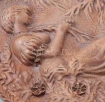 Homolya kerámia plakett. Lány libával. Engóbozott kerámia, jelzett, kopással, 20x19 cm