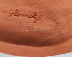 Homolya kerámia plakett. Lány libával. Engóbozott kerámia, jelzett, kopással, 20x19 cm