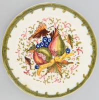 Kézzel festett olasz fali dísztányér gyümölcs mintákkal. Kézzel festett, jelzett, hibátlan d: 22 cm