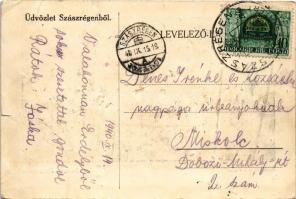 1940 Szászrégen, Reghin; Fő tér, bevonulás / entry of the Hungarian troops, main square + "1940...