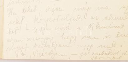 cca 1930 Honthy Hanna (1893-1978) színésznő autográf levele Olbert Károly portréfestőnek négy beírt ...