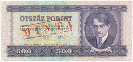 1980. 500Ft "MINTA" felülnyomással és perforációval "E 000 000874" sorszámmal T:UNC hullámos papír / Hungary 1980. 500 Forint with "MINTA (SPECIMEN)" overprint and perforation "E 000 000874" serials C:UNC wavy paper Adamo F42Ma