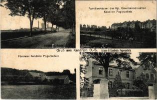 Kedzierzyn, Kandrzin-Pogorzelletz, Kandrzin (Kedzierzyn-Kozle); Straße v. Kosel, Familienhäuser der Kgl. Eisenbahndirektion, Försterei, Schule / street view, houses of the railways directorate, forestry, school (wet corners)