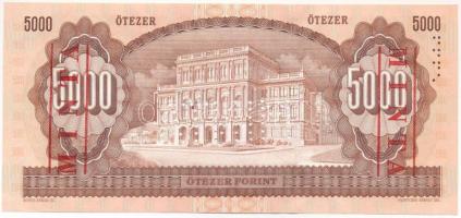 1990. 5000Ft "H 00000845" sorszámmal, piros "MINTA" felülnyomással és perforáció...