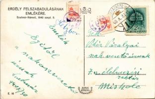 1940 Szatmárnémeti, Satu Mare; bevonulás, magyar zászló Horthy arcképével + Gyermek posta bélyegek /...