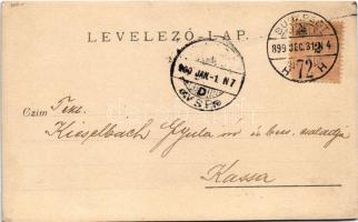 1899 (Vorläufer) Boldog Újévet kíván Szohner József és családja / New Year greeting, boy with rifle....