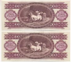 1992. 100Ft (2x) sorszámkövetők "B 247 176301 - B 247 176302" nyomdai papírránccal T:AU,XF...