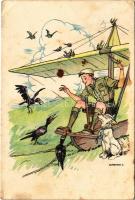 1933 Cserkész művészlap vitorlázó repülőgéppel. Magyar Cserkészszövetség kiadása. Klösz Gy. és Fia / Hungarian boy scout art postcard, glider s: Márton L. + &quot;GÖDÖLLŐ IV. JAMBOREE 1933&quot; So. Stpl. (fl)