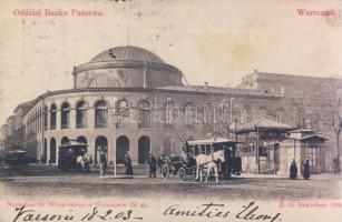 Warsaw bank with trams and omnibus (b)