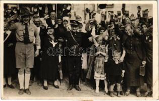 1938 Ipolyság, Sahy; bevonulás, cserkész / entry of the Hungarian troops, scout + &quot;1938 Ipolyság Az Első Visszatért Magyar Város&quot; &quot;Léva visszatért&quot; So. Stpl (EK)