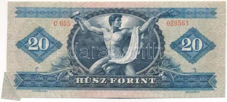 1965. 20Ft "C 655 028561" vágáshibás bankjegy látványos anyagtöblettel T:F
Adamo F14