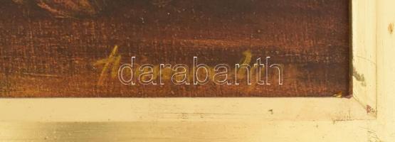 Strissowszky Szilárd (1948-): Angyal száll felettünk. Olaj, farost, jelzett, keretben, 39x29 cm Háto...