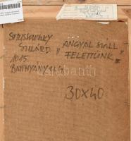 Strissowszky Szilárd (1948-): Angyal száll felettünk. Olaj, farost, jelzett, keretben, 39x29 cm Háto...