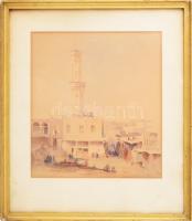 Rauscher Lajos (1845-1914): Arab város minarettel. Akvarell, papír. Jelezve jobbra lent. Hátoldalán ...