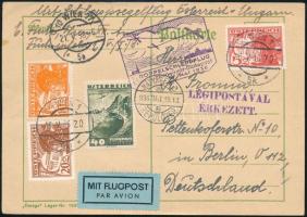 1936 Első páros vontató repülés légi levelezőlap Bécsből Budapestre / Special flight airmail card to Hungary