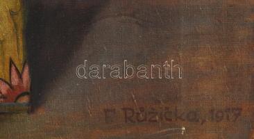 F Ruzicka jelzéssel: Kisfiú portréja, 1917. Olaj, vászon. Hátoldalán Hoffmann Ferencz képkeretező 19...