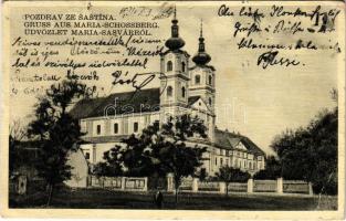 1934 Sasvár, Mária Sasvár, Maria-Schlossberg, Sastín (Sasvár-Morvaőr, Sastín-Stráze); Búcsújárótemplom / Wallfahrtskirche / pilgrimage church (lyuk / pinhole)