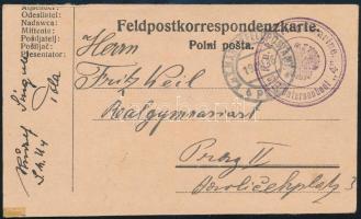 1916 Tábori posta levelezőlap Prágába küldve &quot;K.u.K. Kriesgmarine / S.M. Unterseeboot 4&quot; , &quot;K.u.K. MARINEFELDPOSTAMT