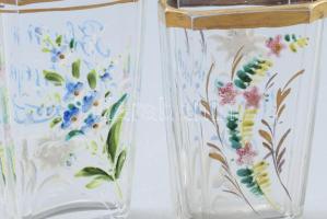 cca 1850/60, Blum Mátyás és családja tulajdonát képező 2 darab fürdőpohár. Fazettált, zománcfestett ...