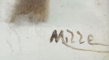 Mille jelzéssel: Téli táj. Olaj, vászon. 23x30,5 cm. Dekoratív, üvegezett, sarkaiban kissé sérült fa...