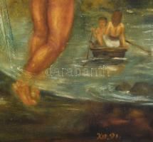 Olvashatatlan jelzéssel: Jelenet női akttal. Olaj, vászon. 60x78,5 cm. Fakeretben