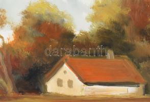 Gádor Emil (1911-1998): Tanya. Olaj, farost, jelezve balra lent. Dekoratív fakeretben, 50×60 cm