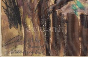 Udvary Pál (1900-1987): Budafoki részlet, 1940. Akvarell, pasztell, papír, jelezve balra lent. Dekor...