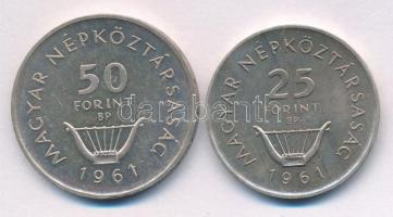 1961. 25Ft Ag + 50Ft Ag "Liszt pár" T:AU (eredetileg P) patina 
Adamo EM7, EM8