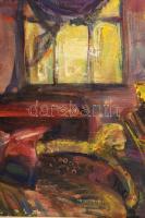 Horváth Éva Mónika (1965-): Enteriőr. Olaj, vászon. Jelezve jobbra lent. 48x102 cm. Fakeretben. KIZÁ...