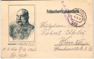 1917 Ferenc József / Franz Joseph. Feldpostkorrespondenzkarte + "K.k. Lir. Gravosa Nr. 37. V. Feldbataillon" (EK)