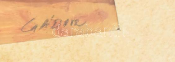 Gádor Emil (1911-1998): Enteriőr. Olaj, papír, jelzett, apró sérüléssel. Üvegezett, dekoratív fakere...