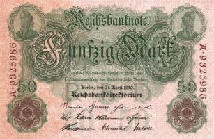 Német Birodalom / Császárság 1910. 50M (2x) egymás utáni sorszámokkal T:I-