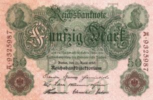 Német Birodalom / Császárság 1910. 50M (2x) egymás utáni sorszámokkal T:I-