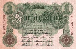 Német Birodalom / Császárság 1910. 50M (2x) egymás utáni sorszámokkal T:I-