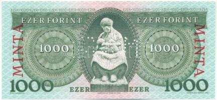 1996. 1000Ft "E 00000046" sorszámmal, piros "MINTA" felülnyomással és perforáció...