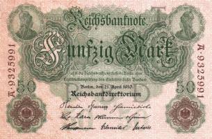 Német Birodalom / Császárság 1910. 50M (2x) egymás utáni sorszámokkal T:I-