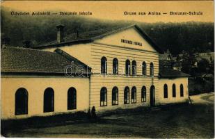 Anina, Stájerlakanina, Steierdorf; Breuner iskola. Kaden József kiadása / Schule / school (ázott sarkak / worn corners)