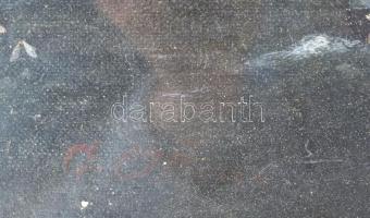 G. Ottini jelzéssel, feltehetően XIX. sz. vége: Vitorlások a viharban. Olaj, vászon. Dekoratív, üveg...