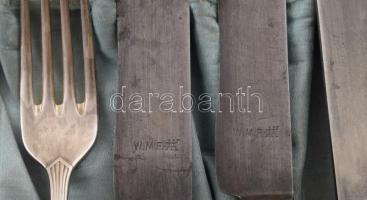 Süteményes villa és kés készlet, Ezüstözött alpakka, historizáló stílus, jelzett 20,24 cm Sérült dís...