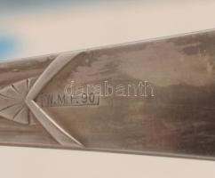 Süteményes villa és kés készlet, Ezüstözött alpakka, historizáló stílus, jelzett 20,24 cm Sérült dís...