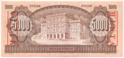 1993. 5000Ft "J 00000170" sorszámmal, piros "MINTA" felülnyomással és perforáció...