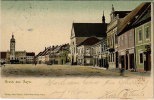 1903 Kyjov, Gaya; Hauptplatz / main square, shop of Müller (EK)