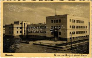 Munkács, Mukacheve, Mukacevo; M. kir. rendőrség és járási hivatal. Schönfeld Henrik kiadása / police headquarters and district office (ragasztónyom / glue marks)