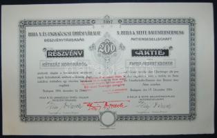 1916. "Rella N. és Unokaöccse Építési Vállalat Részvénytársaság" részvénye 200K-ról, német és magyar nyelven