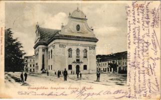 1900 Igló, Zipser Neudorf, Spisská Nová Ves; Evangélikus templom. Schmidt Edgar kiadása / Evang. Kirche / Lutheran church (fa)